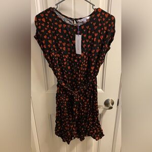 NWT Popsugar XL Dress Black Red Hearts Cap Sleeve Rayon Above Knee Belt